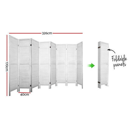 Artiss 8 Panel Room Divider Screen 326x170cm Louver White.