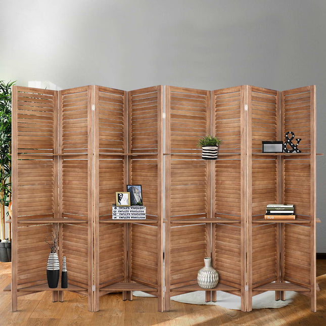 Artiss 8 Panel Room Divider Screen 326x170cm Shelf Oak.