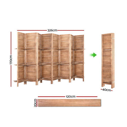 Artiss 8 Panel Room Divider Screen 326x170cm Shelf Oak.
