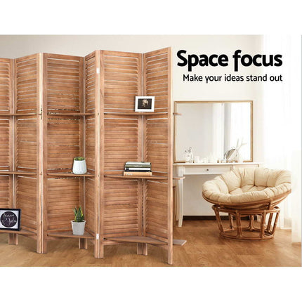 Artiss 8 Panel Room Divider Screen 326x170cm Shelf Oak.