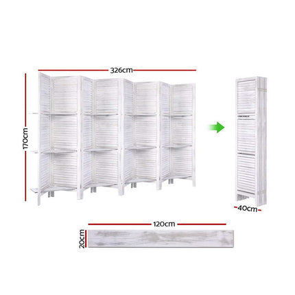 Artiss 8 Panel Room Divider Screen 326x170cm Shelf White.