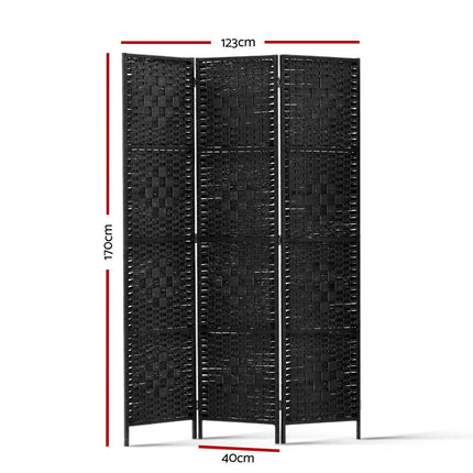 Artiss 3 Panel Room Divider Screen 123x170cm Woven Black.