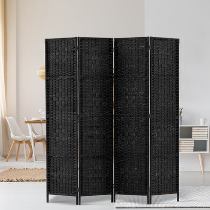 Artiss 4 Panel Room Divider Screen 163x170cm Woven Black.