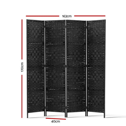 Artiss 4 Panel Room Divider Screen 163x170cm Woven Black.