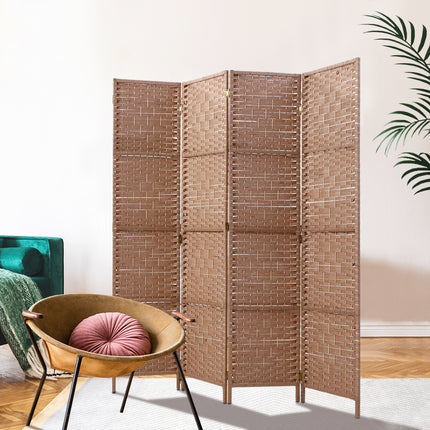 Artiss 4 Panel Room Divider Screen 163x170cm Woven Natural.