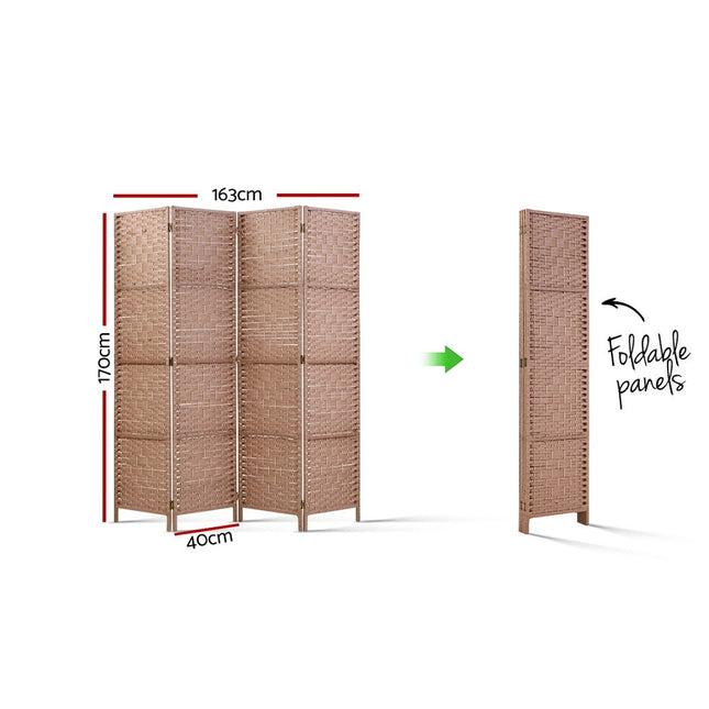 Artiss 4 Panel Room Divider Screen 163x170cm Woven Natural.