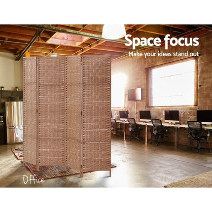 Artiss 4 Panel Room Divider Screen 163x170cm Woven Natural.