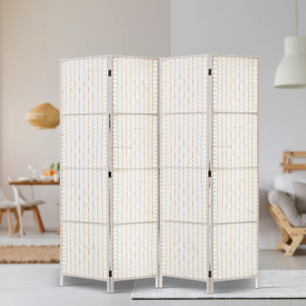 Artiss 4 Panel Room Divider Screen 163x170cm Woven White.