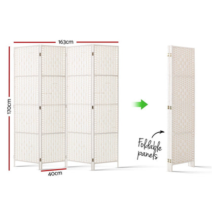 Artiss 4 Panel Room Divider Screen 163x170cm Woven White.