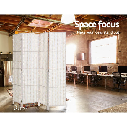 Artiss 4 Panel Room Divider Screen 163x170cm Woven White.