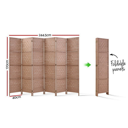 Artiss 6 Panel Room Divider Screen 245x170cm Woven Natural.