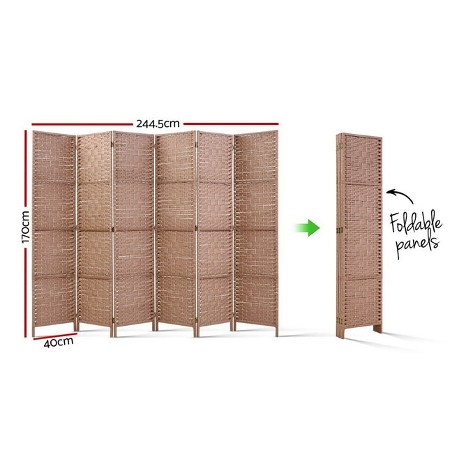 Artiss 6 Panel Room Divider Screen 245x170cm Woven Natural.