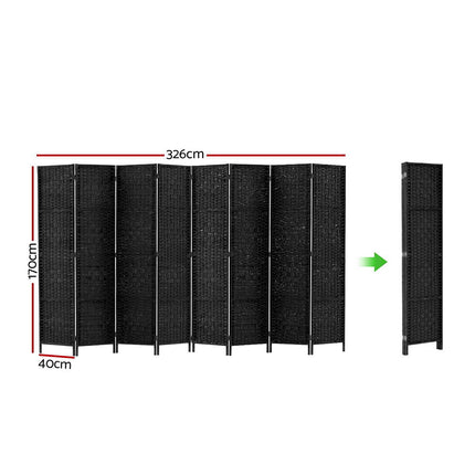 Artiss 8 Panel Room Divider Screen 326x170cm Woven Black.