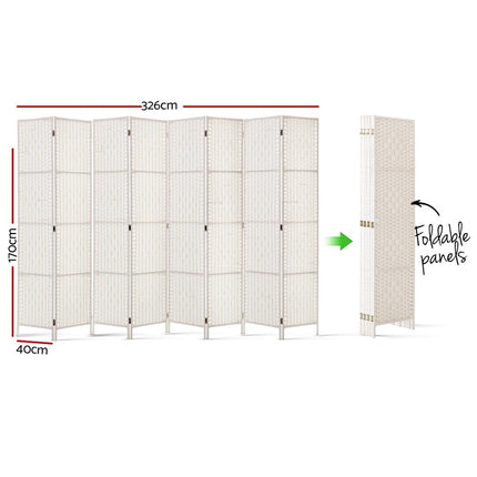 Artiss 8 Panel Room Divider Screen 326x170cm Woven White.