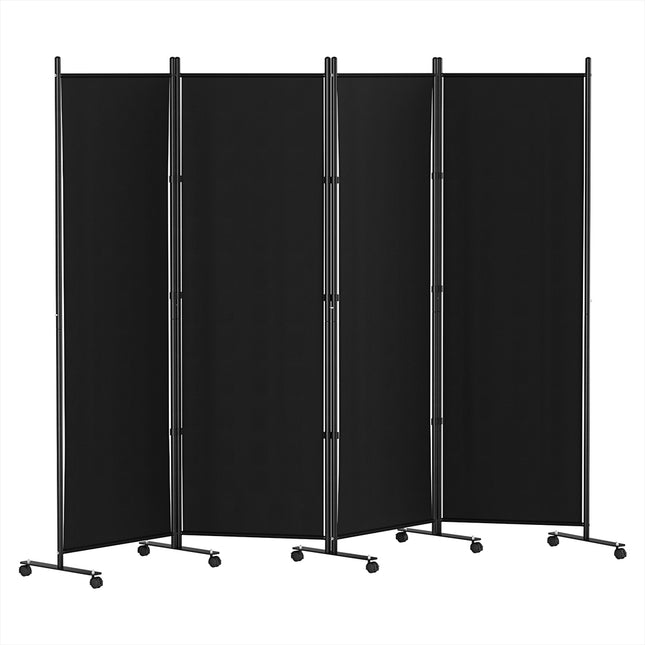 Artiss 4 Panel Room Divider Screen 217cm Wheel Fabric Black.