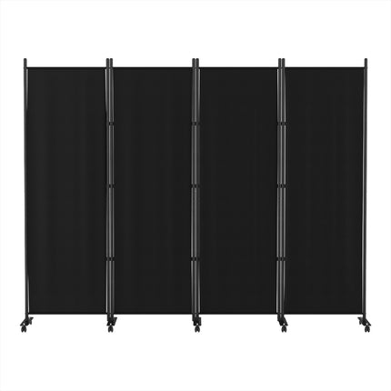 Artiss 4 Panel Room Divider Screen 217cm Wheel Fabric Black.