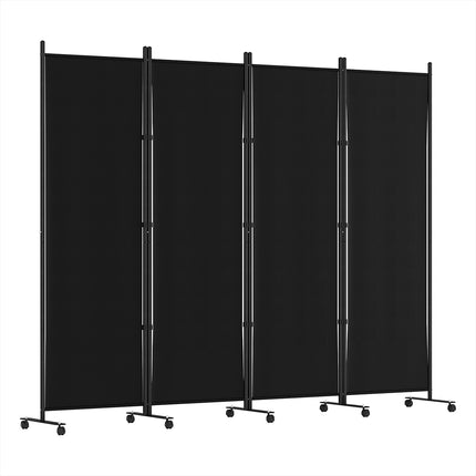 Artiss 4 Panel Room Divider Screen 217cm Wheel Fabric Black.