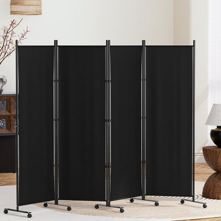 Artiss 4 Panel Room Divider Screen 217cm Wheel Fabric Black.