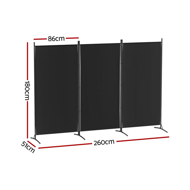 Artiss 3 Panel Room Divider Screen 260x180cm Fabric Black.