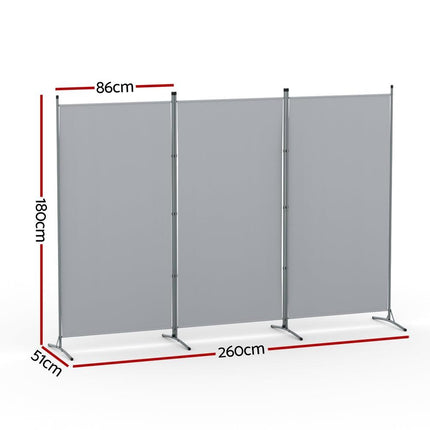 Artiss 3 Panel Room Divider Screen 260x180cm Fabric Grey.