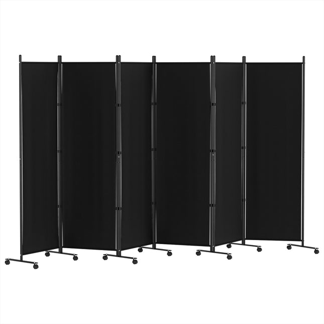Artiss 6 Panel Room Divider Screen 323cm Wheel Fabric Black.