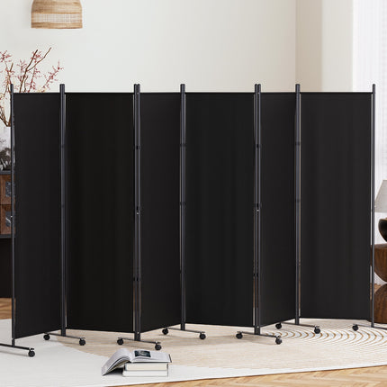 Artiss 6 Panel Room Divider Screen 323cm Wheel Fabric Black.