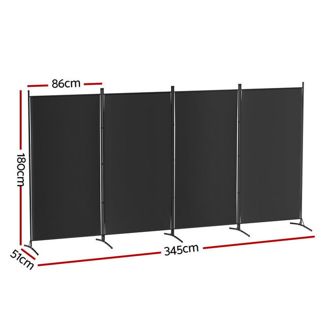 Artiss 4 Panel Room Divider Screen 345x180cm Fabric Black.