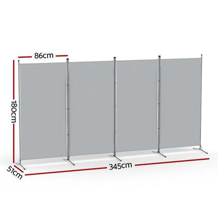 Artiss 4 Panel Room Divider Screen 345x180cm Fabric Grey.
