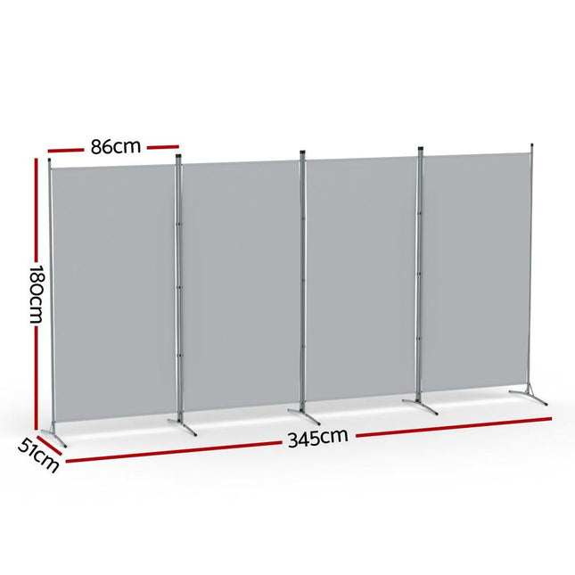 Artiss 4 Panel Room Divider Screen 345x180cm Fabric Grey.
