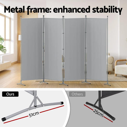 Artiss 4 Panel Room Divider Screen 345x180cm Fabric Grey.