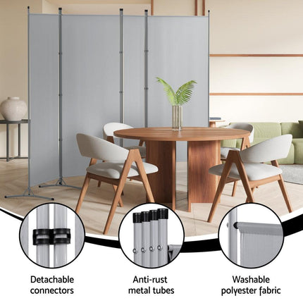 Artiss 4 Panel Room Divider Screen 345x180cm Fabric Grey.