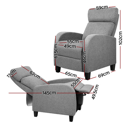 Artiss Fabric Reclining Armchair - Grey.