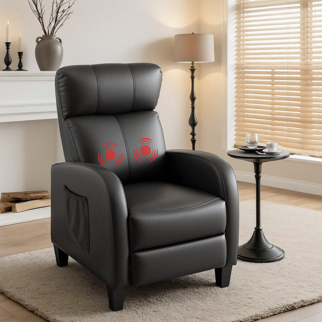 Artiss Massage Recliner Chair Small Recliner Sofa for Adults PU Leather Black.