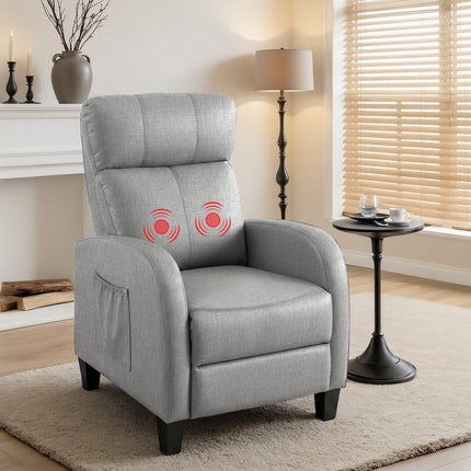 Artiss Massage Recliner Chair Small Recliner Sofa for Adults Fabric Grey.
