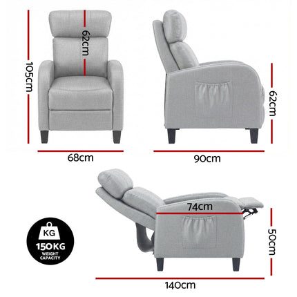 Artiss Massage Recliner Chair Small Recliner Sofa for Adults Fabric Grey.