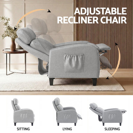 Artiss Massage Recliner Chair Small Recliner Sofa for Adults Fabric Grey.