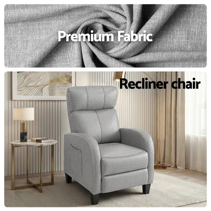 Artiss Massage Recliner Chair Small Recliner Sofa for Adults Fabric Grey.