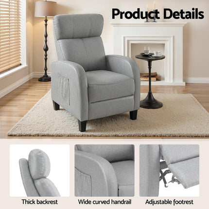 Artiss Massage Recliner Chair Small Recliner Sofa for Adults Fabric Grey.