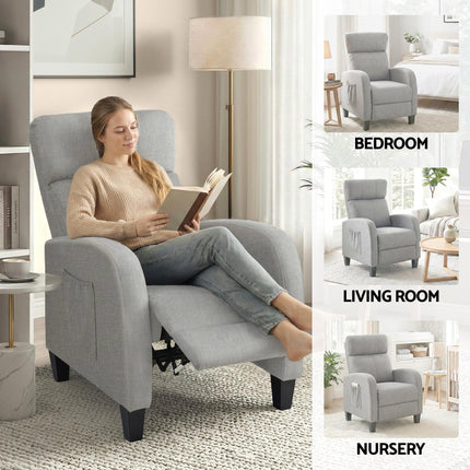Artiss Massage Recliner Chair Small Recliner Sofa for Adults Fabric Grey.