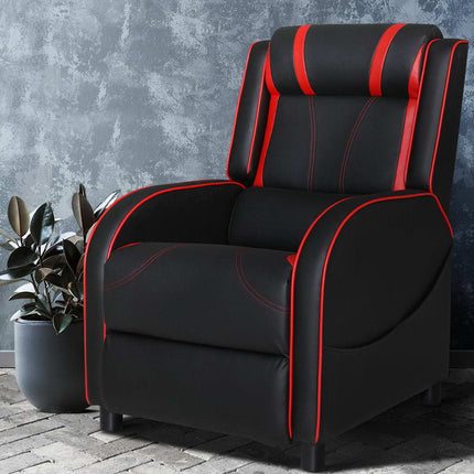 Artiss Recliner Chair Gaming Chair Leather Black Serik.