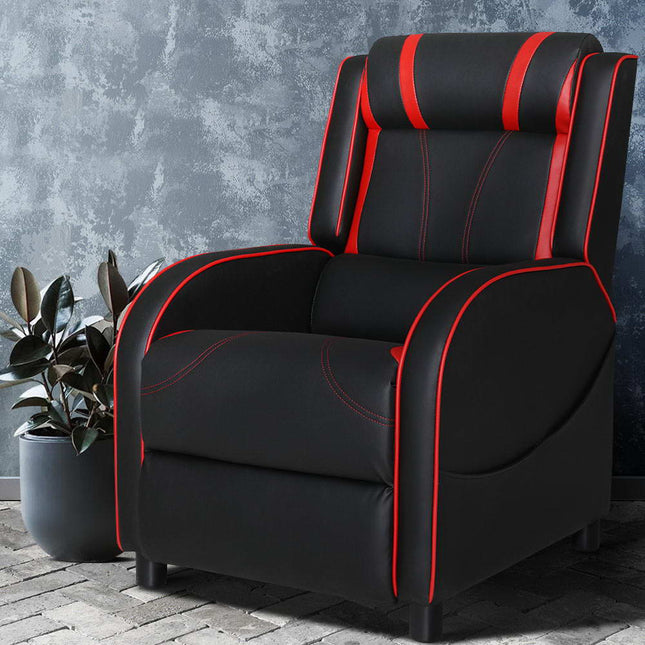 Artiss Recliner Chair Gaming Chair Leather Black Serik.