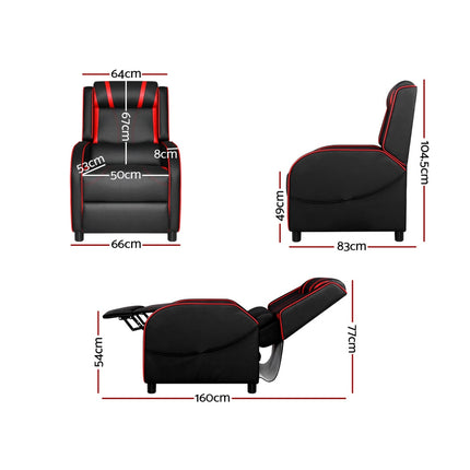 Artiss Recliner Chair Gaming Chair Leather Black Serik.