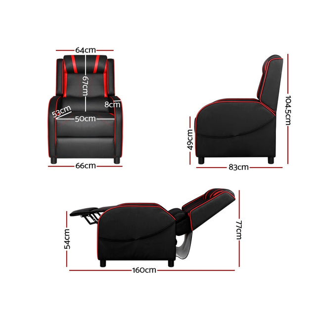 Artiss Recliner Chair Gaming Chair Leather Black Serik.