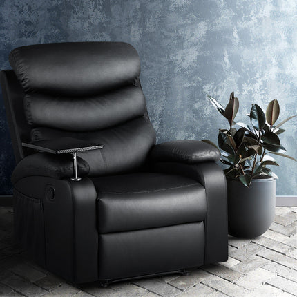 Artiss Recliner Chair Leather Black Tray Table Erika.