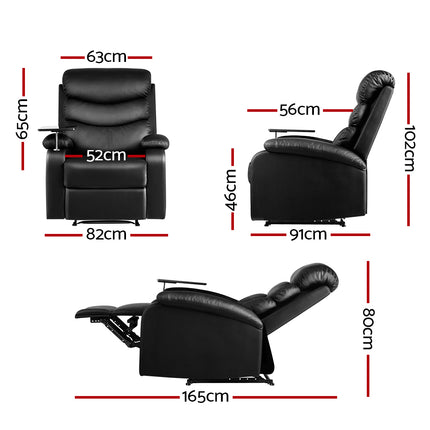 Artiss Recliner Chair Leather Black Tray Table Erika.