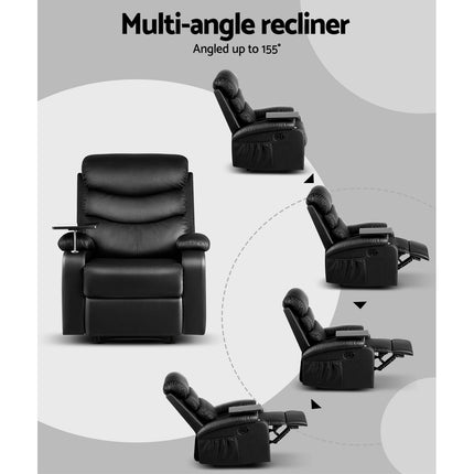 Artiss Recliner Chair Leather Black Tray Table Erika.