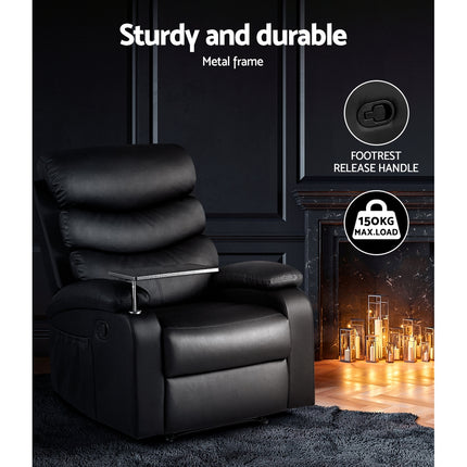 Artiss Recliner Chair Leather Black Tray Table Erika.