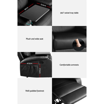 Artiss Recliner Chair Leather Black Tray Table Erika.