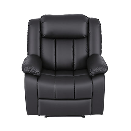 Artiss Manual Massage Recliner Chair for Living Room, Leather Sofa Lounge Reclining Chair with 2 USB Port, 160° Recline Reading Chair with 20CM Wide Armrests, 8 Point Vibration & Lumbar Heat, Black.