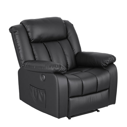 Artiss Manual Massage Recliner Chair for Living Room, Leather Sofa Lounge Reclining Chair with 2 USB Port, 160° Recline Reading Chair with 20CM Wide Armrests, 8 Point Vibration & Lumbar Heat, Black.